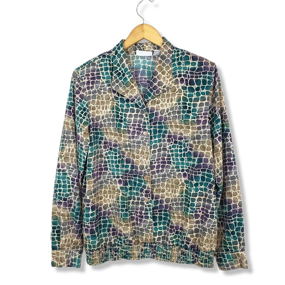 Alfred Dunner Multicolored Button-up Gator Patterned Top Size 14